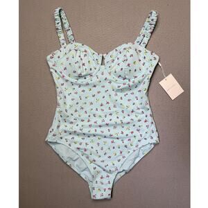 Solid and Striped The Veronia One-Piece Swimsuit, baby blue floral XL $258